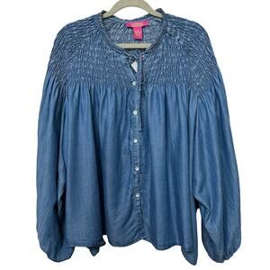 NET Blue Denim Smocked Women's Top